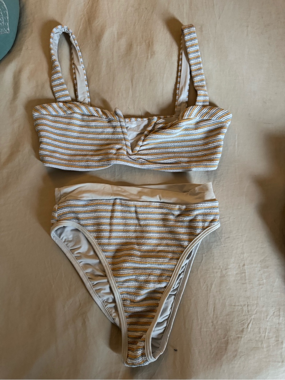 l*space Cream & Tan Striped Two-Piece Bikini Set